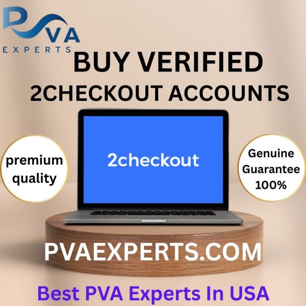 Image promoting the sale of verified 2Checkout accounts, used for e-commerce and online payment processing. Includes tags related to account verification, payment gateways, and digital business tools